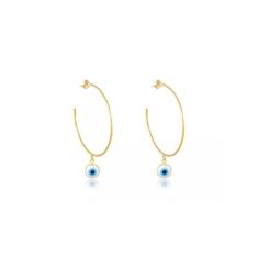 Brinco Argola Média Olho Grego Folheado Em Ouro 18k