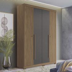 Guarda Roupa Solteiro Ripado 4 Portas 2 Gavetas Antony com Pés