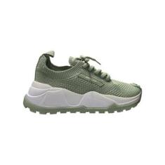 Tenis Feminino Arezzo Sport Knit Amarração Tratorado Verde-Feminino