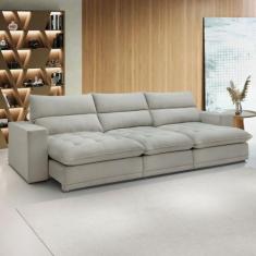 Sofá 4 Lugares Martinho Retrátil Boucle Gelo - Celflex, Bege, Moderno
