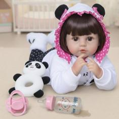 Boneca Reborn Panda De Silicone Com Pelúcia Marca New Happy