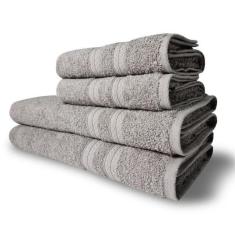 Jogo De Toalhas Itália Soft 4 Pçs - 2 Banho E 2 Rosto 430g/m² 100% Algodão Cinza