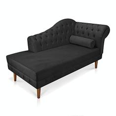 Divã Recamier Capitonê Mônaco 165 cm Suede Preto Pés Chanfrado- D'Rossi