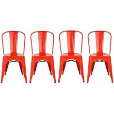 Kit 4 Cadeiras Design Tolix Metal Pelegrin Pel-1518 Cor Vermelha