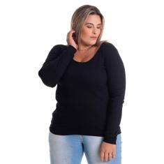 Blusa Feminina Manga Longa Básica em Malha Ribana Canelada