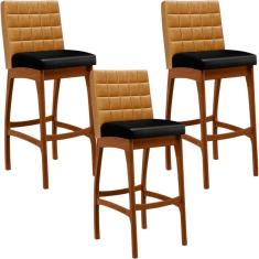 Kit 03 Banquetas Altas Cozinha Sala Jantar Fixa B04 Preto
