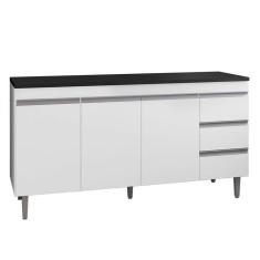 Balcão de Cozinha Andréia Branco com Tampo 150 cm Preto Fosco – AJL