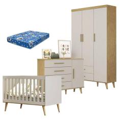 Quarto de Bebê Ludmila Off White Bétula com Colchão Ortobom - Carolina Baby
