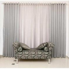 Cortina Para Sala 4,00x2,50 Bicolor Cinza E Branca  Admirare