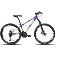 Bicicleta aro 26 Freeride PRO X Mandrake Hiten 21 Velocidades Freio a Disco Aros Vmaxx Laranja Adesivo Azul e Amarelo