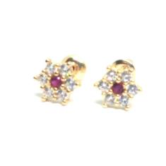 Brinco de ouro 18k Pedras Zirconias - Elegancy Joias, Vermelho
