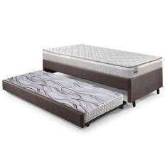 Bicama Box Solteiro material sintético Linho Marrom 96x203x28 cm com C