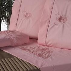 Jogo Lençol Queen Bordado Crivo 4 Peças 200 Fios 100% Algodão Percal -