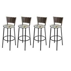 Jogo 4 Banqueta Alta Para Cozinha Ratan Cappuccino Preta Estofado Flor