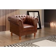 Poltrona Chesterfield Duque Capitoné Courino Marrom