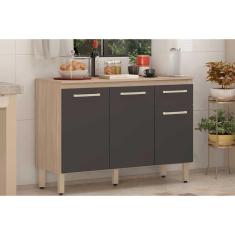 Balcão De Cozinha Dama 3 Portas E 1 Gaveta C/ Tampo 120cm Avena/grafito - Demóbile