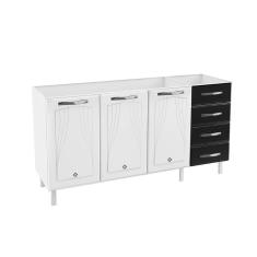 Balcão De Cozinha Star New 3 Portas E 4 Gavetas S/ Tampo 120cm Branco/preto - Telasul