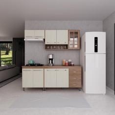 Cozinha Modulada Compacta Fidelitá Paris 4 Peças 190cm 9 Portas 3 Gavetas Com Tampo Nogal/salinas