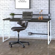 Mesa Para Escritório Diretor Estilo Industrial 150cm Kuadra Carvalho Dark-est.branca