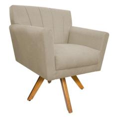 Poltrona Laura Base Giratória de Madeira Suede Bege - Doce Sonho Móvei