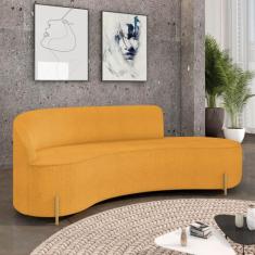 Sofá 4 Lugares Orgânico 220cm Pé Dourado Morgan Bouclê Mostarda - D Ro