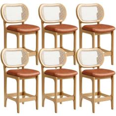 Kit 6 Banquetas Baixa Bar Cozinha Sala de Jantar Betta L02 Mel Tela ma