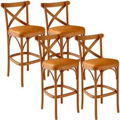 Kit 04 Banquetas Altas Cozinha Bancada Bar Sala Jantar Estofada Ávila 