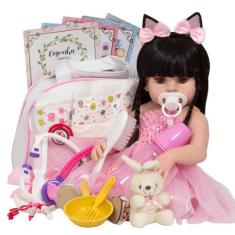 Boneca Reborn Morena Bailarina Coelhinha 100% Silicone Fofa - Cegonha 