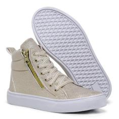 Tênis Cano Alto Feminino Treino Academia Fitness Com Zíper Brilho-Feminino