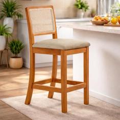 Kit 2 Banquetas Altas em Tela Sextavadas Assento Estofado Veludo Bege 