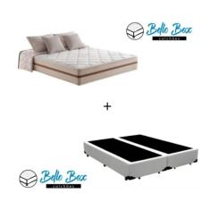 Cama Box King Tecido Sintético Branco com Colchão Pillow Angel - Bello Box - Molas Ensacadas 62x193x203