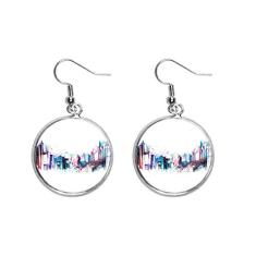 Brinco feminino com pingente de prata e arranha-céus de construção moderna