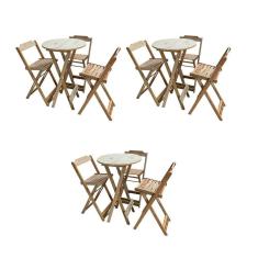 Kit 3 Jogos De Mesas Bistrô De Madeira Dobrável Com 3 Banquetas - Crua