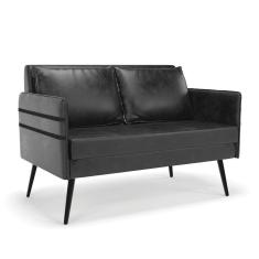 Namoradeira 02 Lugares Mari Corano Preto Pés Palito De Ferro