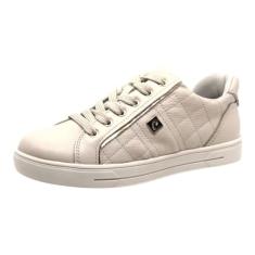 Tênis Feminino Pegada 211101 Couro Burnish Linho E Dourado