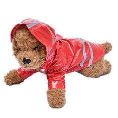 GYDD Capa de chuva para cães PU tira refletiva casaco de chuva com capuz roupas para animais de estimação com jaqueta de segurança refletiva tiras de segurança casaco impermeável para cães pequenos