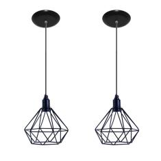 Kit Com 02 Luminarias Pendente Aramado Modelo Diamante - Preto
