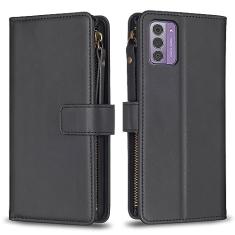 Capa para Nokia G42 com alça de pulso, 9 compartimentos para cartão, 1 carteira de couro com zíper, função de suporte, fecho magnético, capa para celular compatível com Nokia G42 de 6,5 polegadas