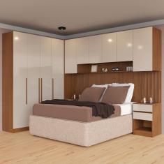 Guarda-roupa Modulado Queen Bartira Lugano 10 Portas, 6 Gavetas e 14 Prateleiras 6 Peças - Avelã/Capuccino