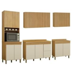 Cozinha Completa com 3 Armários Aéreos e 2 Balcões Dakota Cinamomo/off White