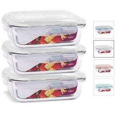 KIT 3 Potes de Vidro Retangular com Tampa Hermética 1040ml Cor:Branco (QH)