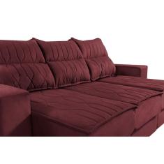 Sofá Retrátil E Reclinável 2,25m Cama Inbox Canadá Com Molas Velusoft Vinho