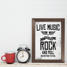 Quadro Musica Rock Live Music 22x32 Moldura Marrom - Quartinhos
