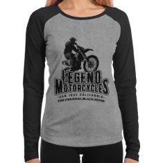 Baby Look Raglan Legend Motorcycle Manga Longa - Foca na Moda, Cinza, 