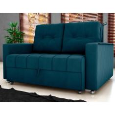 Sofá Cama 2 Lugares Yago Veludo Maserati Azul - CasaH