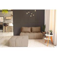 Sofá Modular 2 Lugares com Puff Soho Linho Bege - Mobly