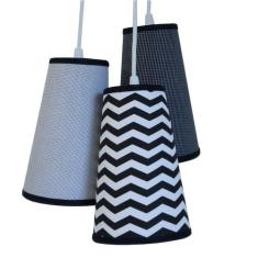 Lustre Pendente Luminária Tripla Tecidos Chevron, Preto e Branco - Cri