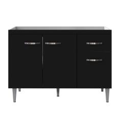 Balcão Para Pia Gabriela 120 Cm 3 Portas Preto Ajl