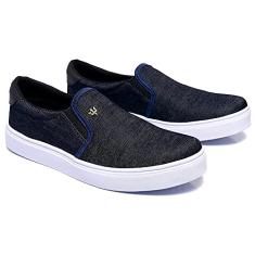 Tênis Masculino Slip On Sem Cadarço Casual Preto Lona Sapatênis Extra Leve