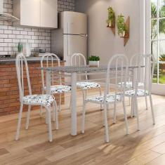 Conjunto De Mesa Granada Com 6 Cadeiras Madri Prata E Branco Floral -